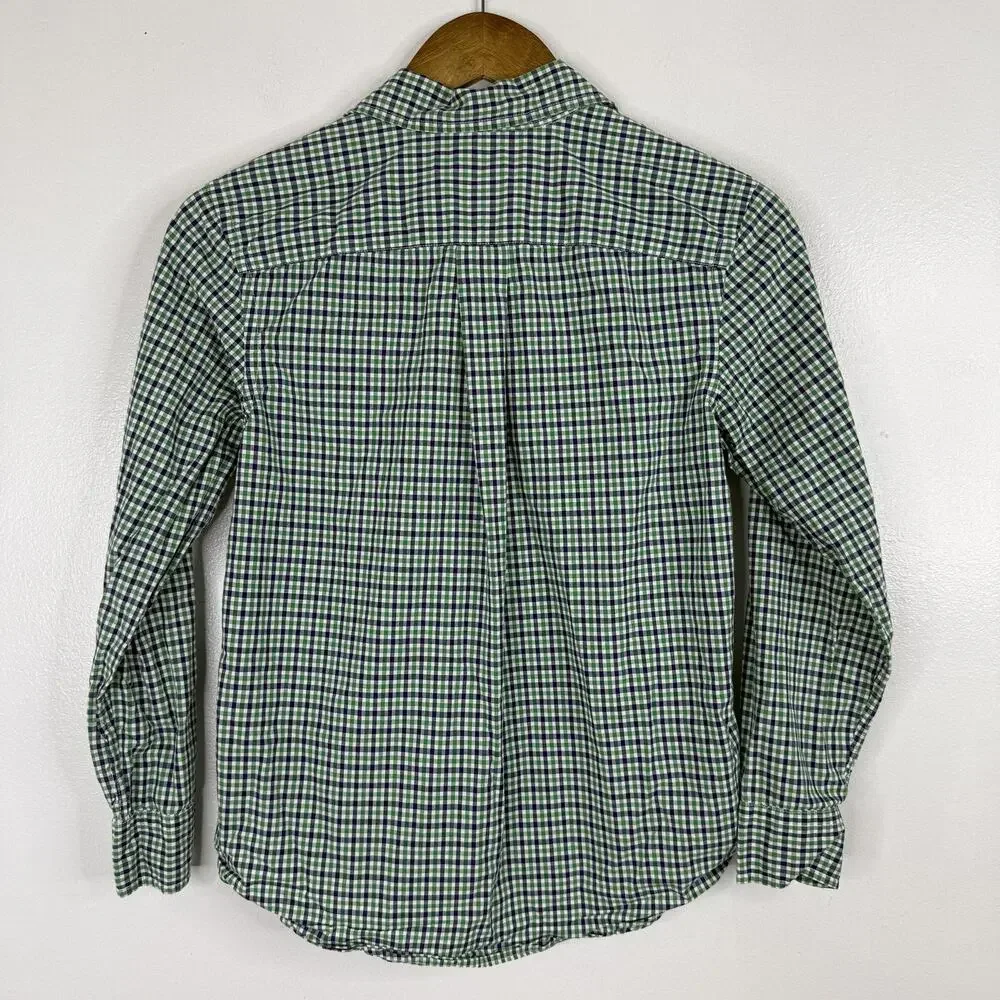 Ralph Lauren Shirt Boys Medium 10-12 Green Blue Gingham Button Down Long Sleeve